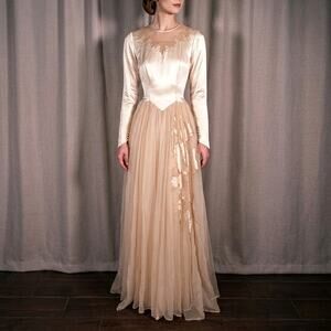 Antique 1920s Ivory Silk Wedding Dress with Slip and Veil